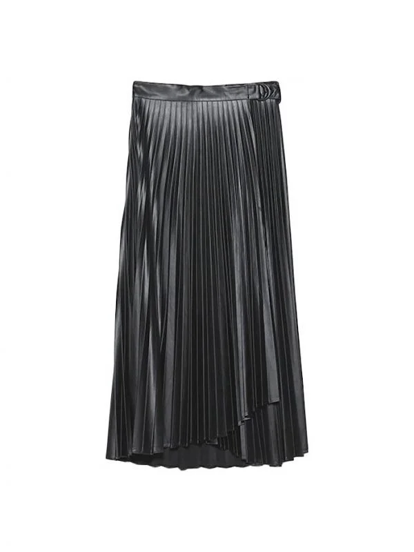 Fustă Zara S | Negru, Midi, Piele ecologică