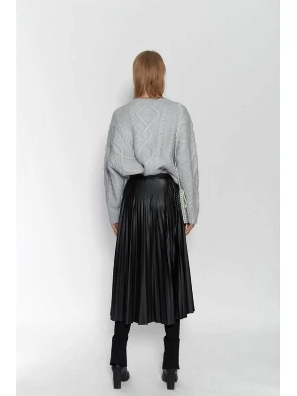 Fustă Zara S | Negru, Midi, Piele ecologică - Image 3