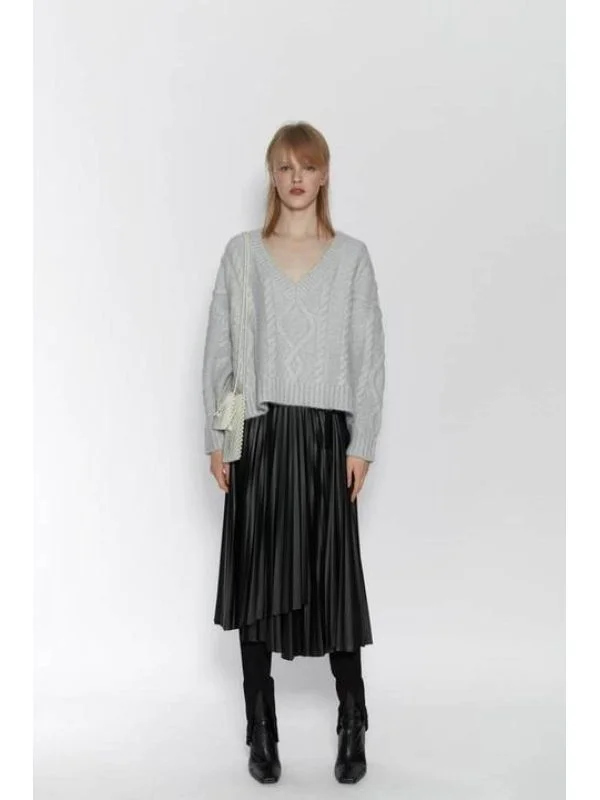 Fustă Zara S | Negru, Midi, Piele ecologică - Image 4
