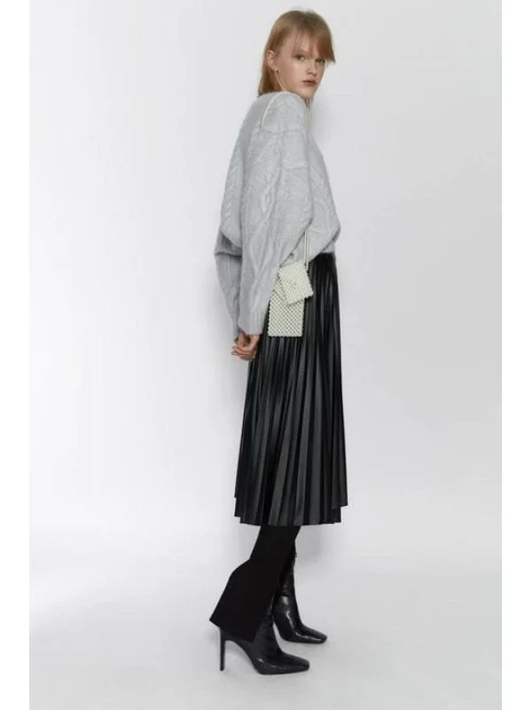 Fustă Zara S | Negru, Midi, Piele ecologică - Image 5