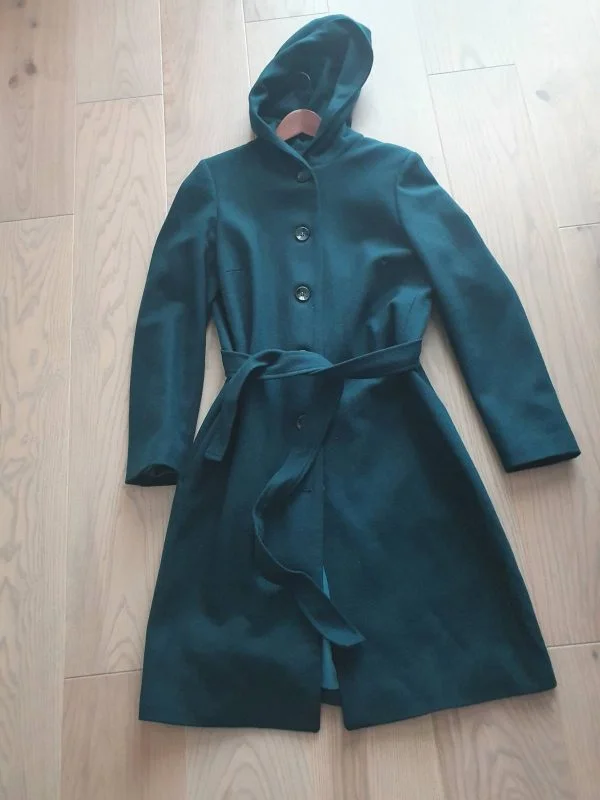 Palton lung STEPHANIE ANAIS M | Verde, Cu glugă, Lână - Image 5