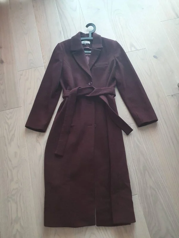 Palton lung STEPHANIE ANAIS M | Burgundy, Fără glugă, Lână - Image 4