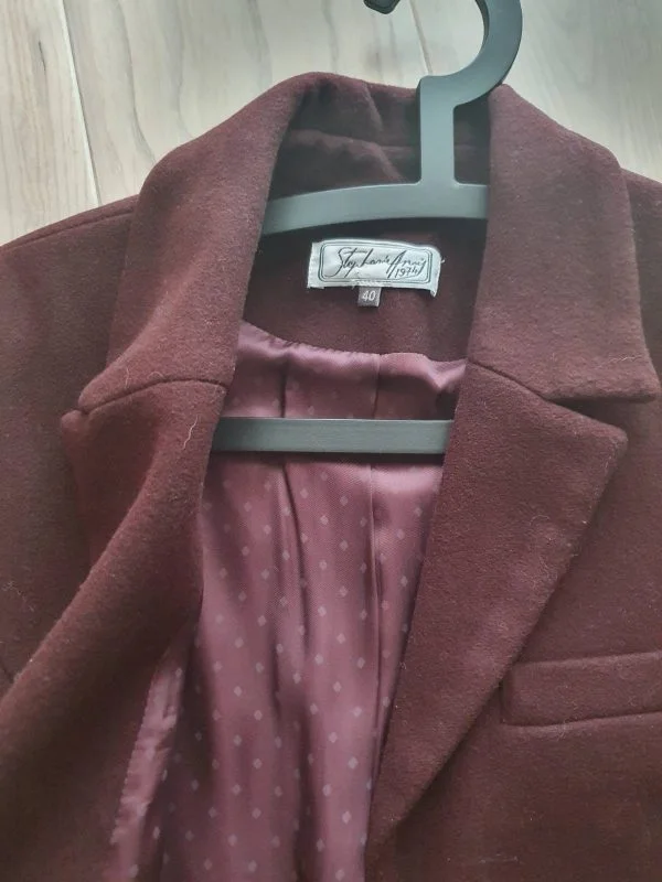 Palton lung STEPHANIE ANAIS M | Burgundy, Fără glugă, Lână - Image 2