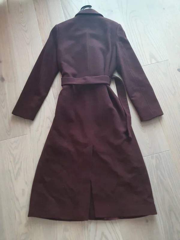 Palton lung STEPHANIE ANAIS M | Burgundy, Fără glugă, Lână - Image 3