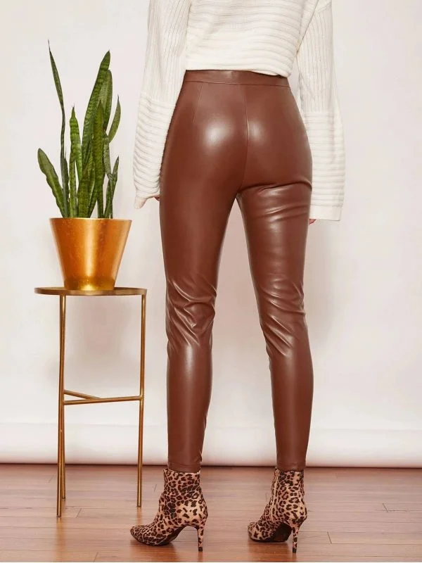Pantaloni Shein EU 36 | Maro, Lungi, Piele ecologică - Image 3