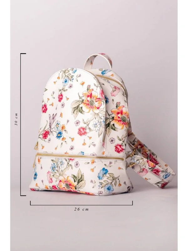 Rucsac | Alb, Floral & Tropical, Piele naturală - Image 4