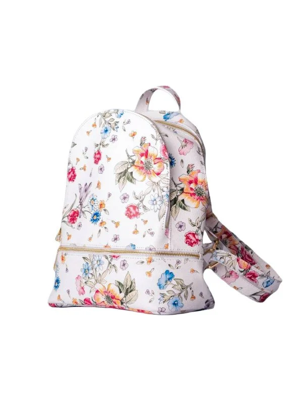 Rucsac | Alb, Floral & Tropical, Piele naturală