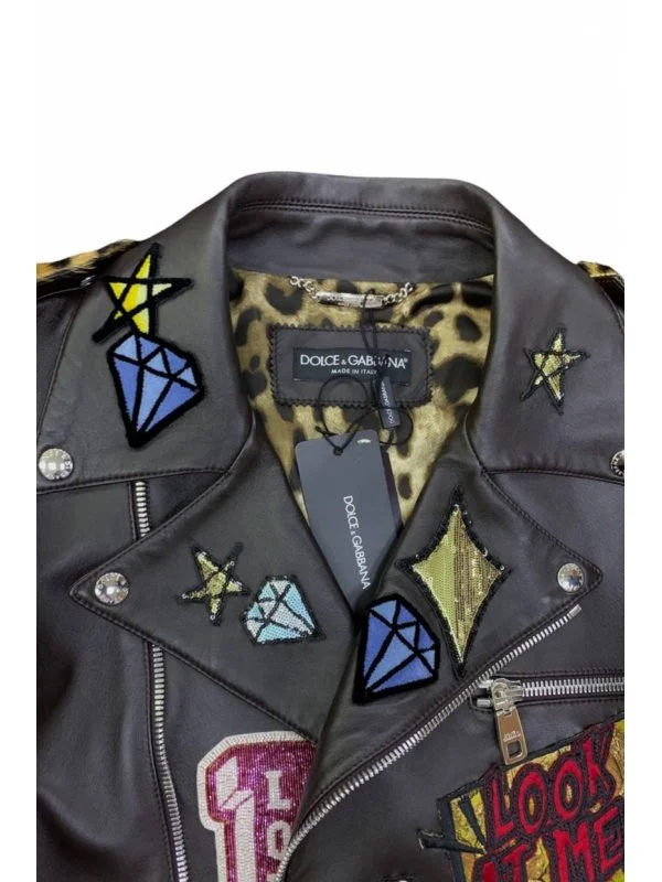 Geacă biker Dolce & Gabbana S-M | Maro, Fără glugă, Piele naturală - Image 4