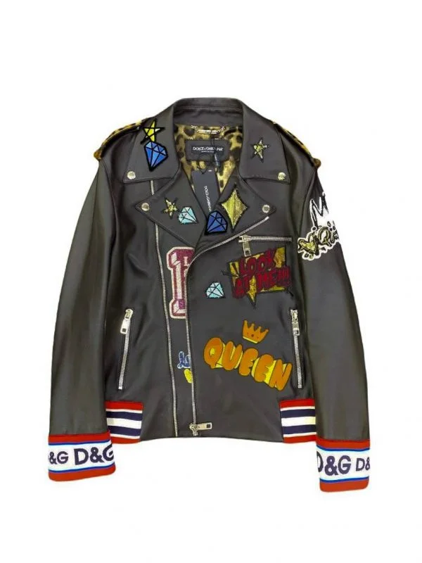 Geacă biker Dolce & Gabbana S-M | Maro, Fără glugă, Piele naturală