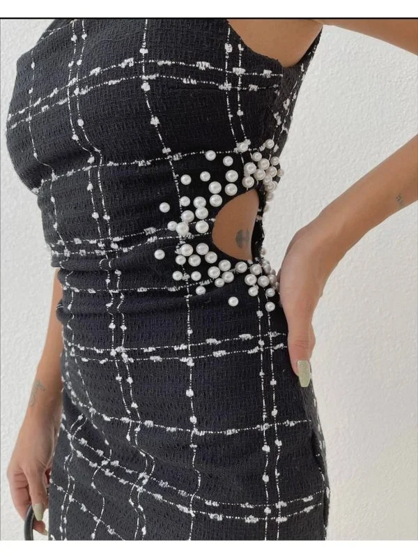 Rochie de seară SOBE M | Negru, Mini, Bumbac - Image 2