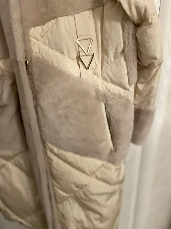 Geacă matlasată BOUTIQUE M | Crem, Cu glugă, Blană naturală - Image 7