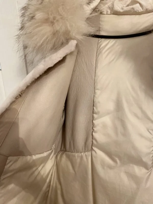 Geacă matlasată BOUTIQUE M | Crem, Cu glugă, Blană naturală - Image 8