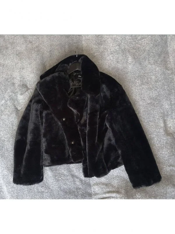 Geacă din blană Stradivarius M | Negru, Fără glugă, Blană naturală - Image 4