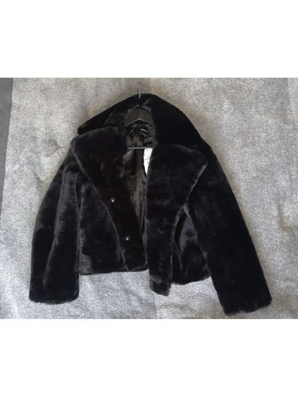 Geacă din blană Stradivarius M | Negru, Fără glugă, Blană naturală - Image 3