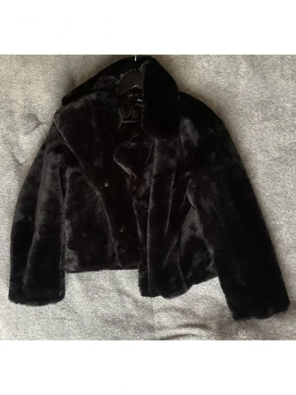 Geacă din blană Stradivarius M | Negru, Fără glugă, Blană naturală - Image 6