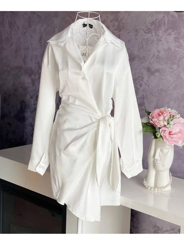 Rochie casual UNIQUE S-M | Alb, Midi, Mătase - Image 2