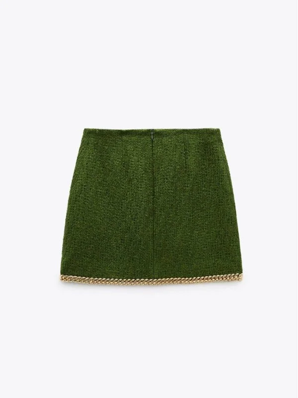 Fustă Zara XS | Verde, Mini, Tweed - Image 2