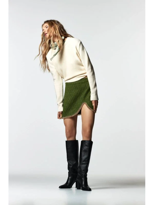 Fustă Zara XS | Verde, Mini, Tweed - Image 3