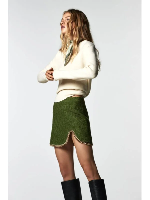 Fustă Zara XS | Verde, Mini, Tweed - Image 4
