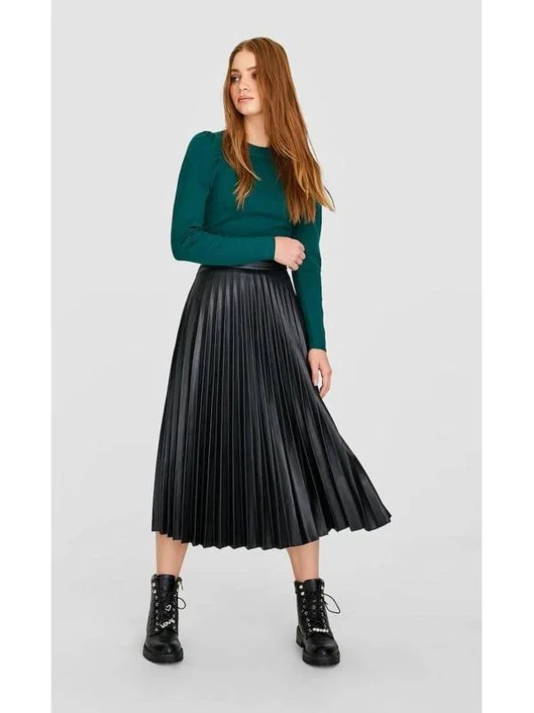 Fustă Stradivarius EU 38 | Negru, Midi, Piele ecologică - Image 4