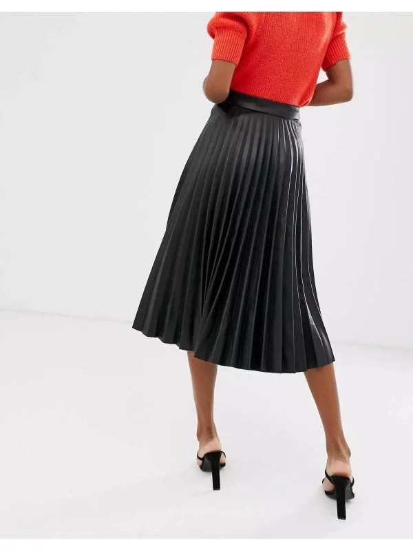 Fustă Stradivarius EU 38 | Negru, Midi, Piele ecologică - Image 2
