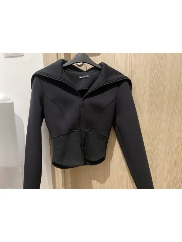 Jachetă Zara S | Negru, Fără glugă, Vâscoză - Image 5
