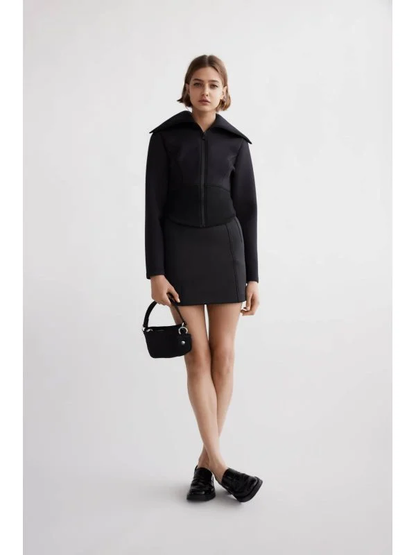 Jachetă Zara S | Negru, Fără glugă, Vâscoză - Image 3