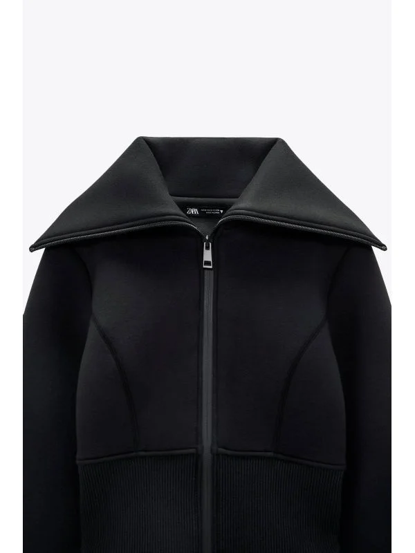 Jachetă Zara S | Negru, Fără glugă, Vâscoză - Image 4