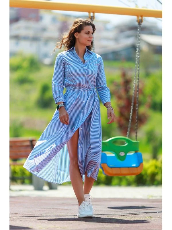 Rochie casual PINEBERRY EU 34 | Bleu, Maxi, Bumbac - Image 2