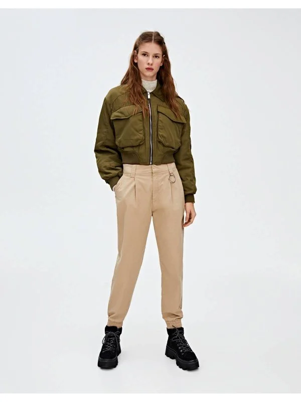 Geacă bomber Pull&Bear M | Khaki, Fără glugă, Poliester - Image 2