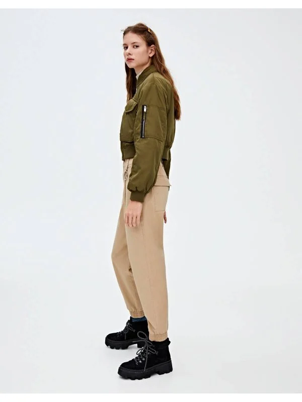 Geacă bomber Pull&Bear M | Khaki, Fără glugă, Poliester - Image 3