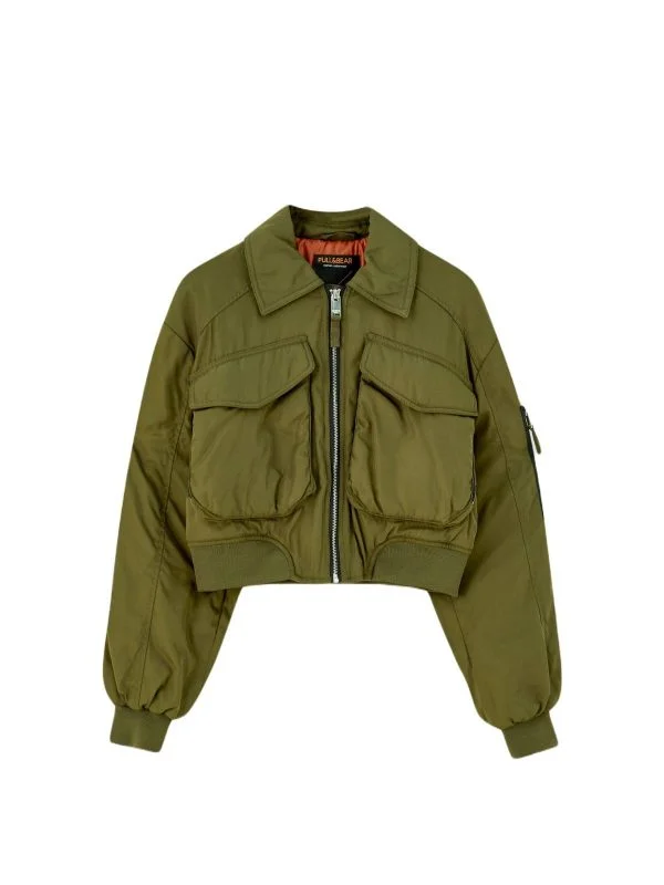 Geacă bomber Pull&Bear M | Khaki, Fără glugă, Poliester