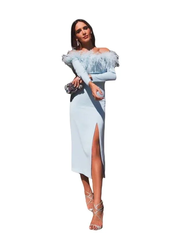 Rochie de seară ALYNA S-M | Bleu, Midi, Bumbac