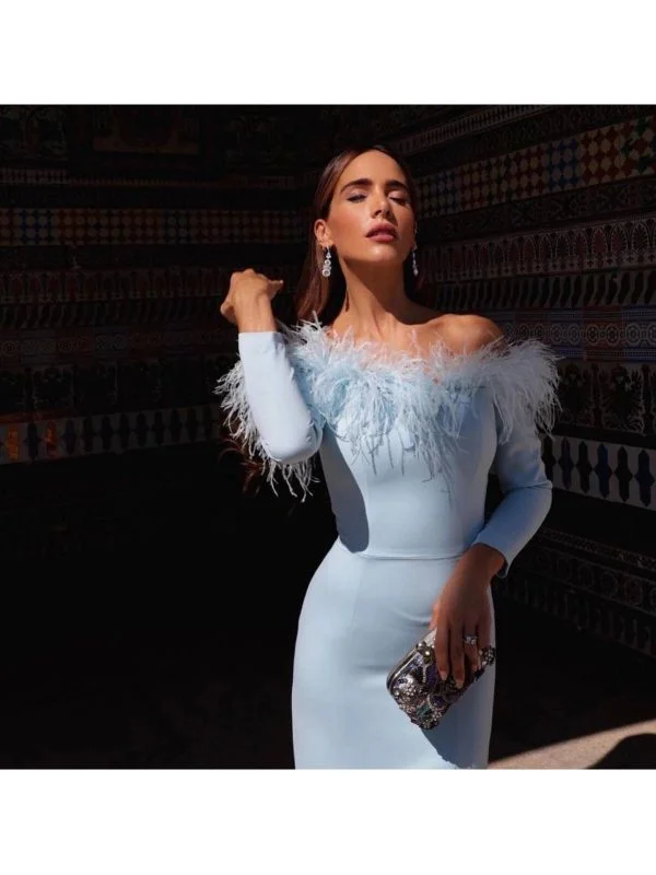 Rochie de seară ALYNA S-M | Bleu, Midi, Bumbac - Image 2