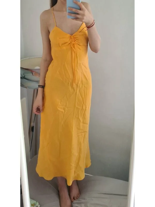 Rochie de seară Zara S | Portocaliu, Maxi, Bretele subțiri, Poliester - Image 9