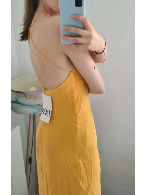 Rochie de seară Zara S | Portocaliu, Maxi, Bretele subțiri, Poliester - Image 8