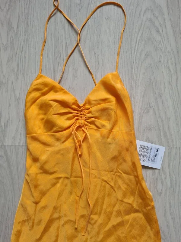 Rochie de seară Zara S | Portocaliu, Maxi, Bretele subțiri, Poliester - Image 5