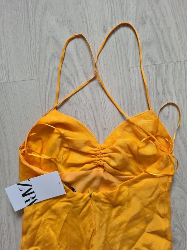 Rochie de seară Zara S | Portocaliu, Maxi, Bretele subțiri, Poliester - Image 7