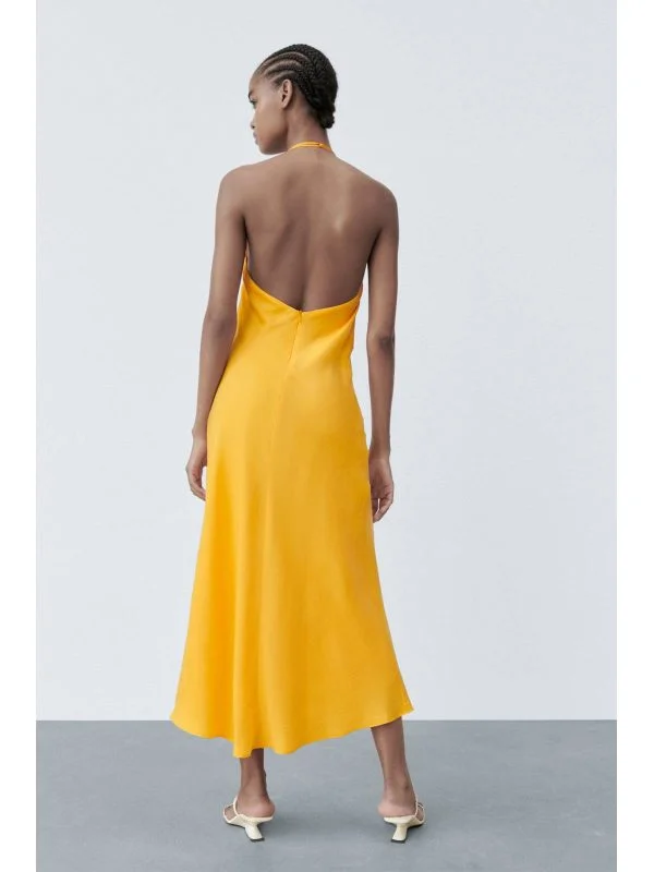 Rochie de seară Zara S | Portocaliu, Maxi, Bretele subțiri, Poliester - Image 2