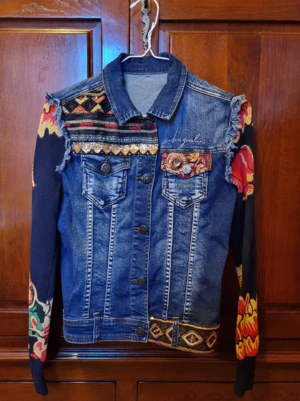 Geacă din denim Desigual EU 36 | Bleu, Fără glugă, Abstract & Color Block, Denim - Image 4
