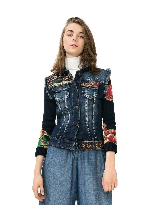 Geacă din denim Desigual EU 36 | Bleu, Fără glugă, Abstract & Color Block, Denim