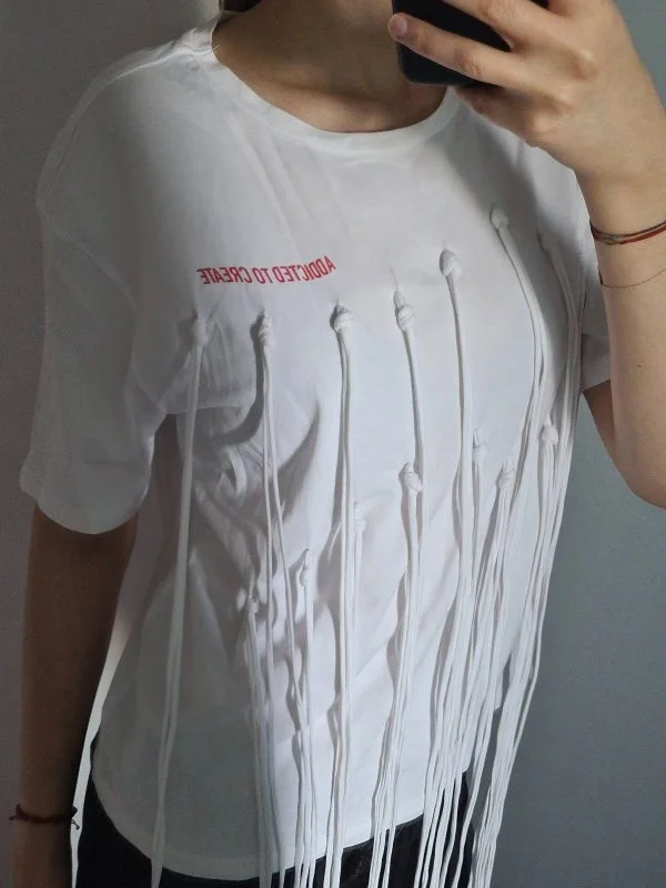 Top Zara S | Alb, Normal, Bumbac - Image 9