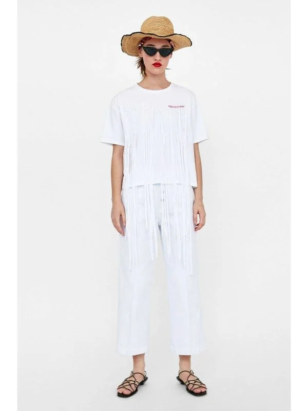 Top Zara S | Alb, Normal, Bumbac - Image 3