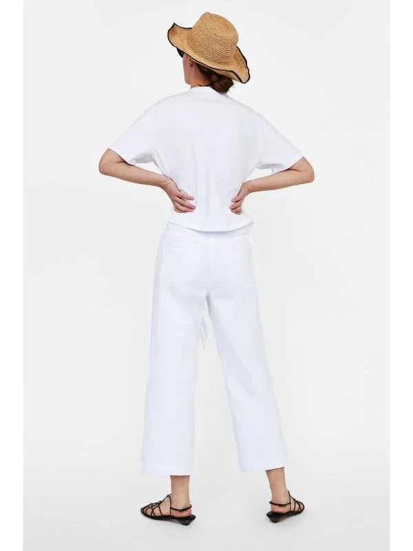 Top Zara S | Alb, Normal, Bumbac - Image 4