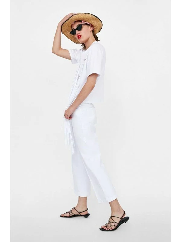 Top Zara S | Alb, Normal, Bumbac - Image 5