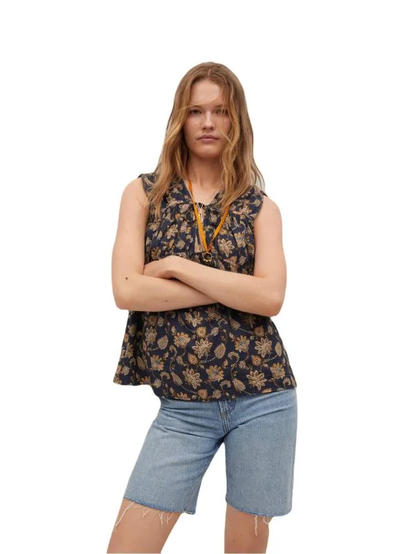 Top Mango XS | Albastru, Normal, Bumbac