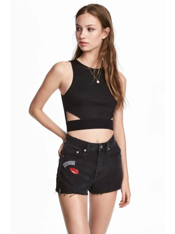 Blugi H&M EU 34 | Negru, Scurți, Bumbac - Image 2