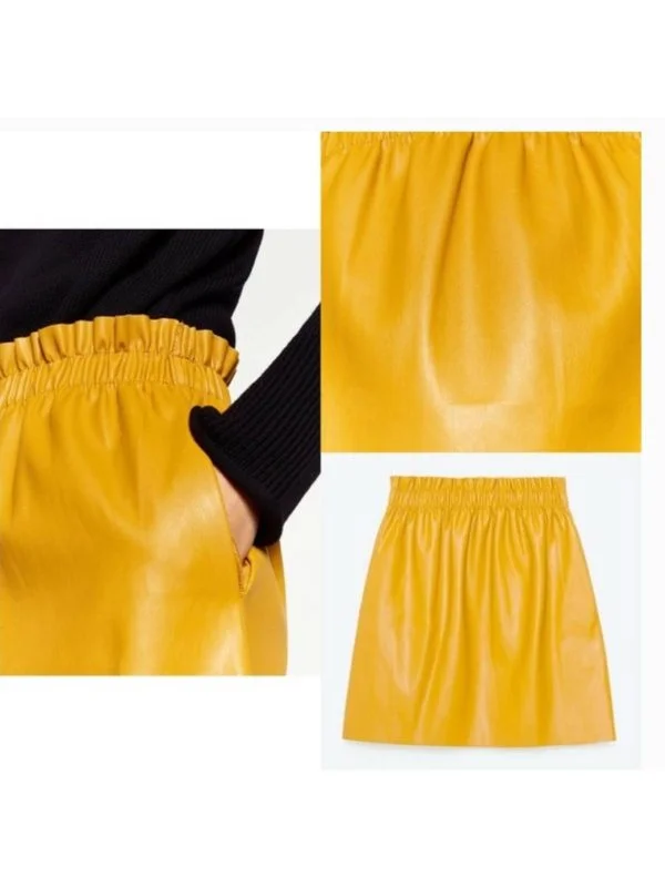 Fustă Zara S | Galben, Mini, Poliuretan - Image 4