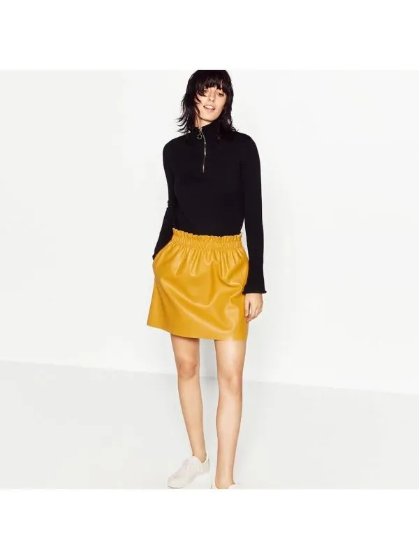 Fustă Zara S | Galben, Mini, Poliuretan - Image 2