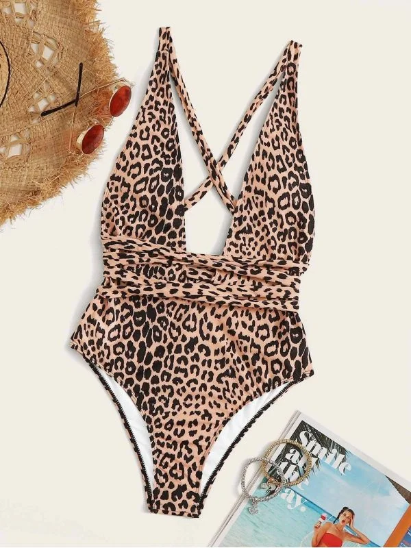 Costum de baie întreg Shein L | Multicolor, Animal print, Bumbac - Image 6